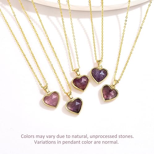 ONE: Handmade Healing Crystal Pendant Necklace, 14K Gold Plated Natural Energy Stone Amethyst-Heart