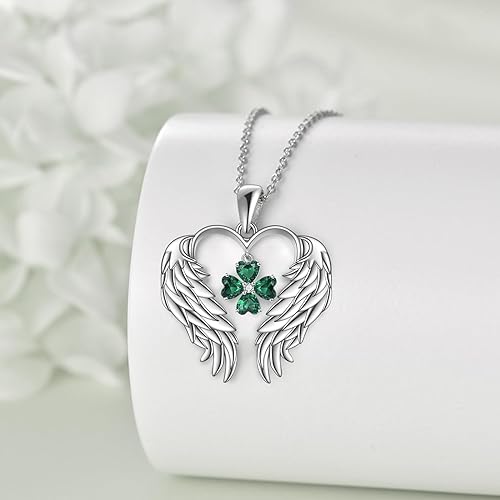 ONE: The design of four leaf clover angel wings Pendant Necklace 925 Sterling Silver Four Leaf Clover