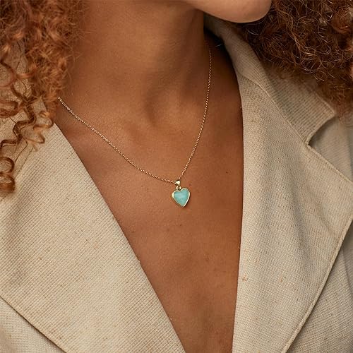 ONE: Handmade Healing Crystal Pendant Necklace, 14K Gold Plated Natural Energy Stone Amazonite-Heart