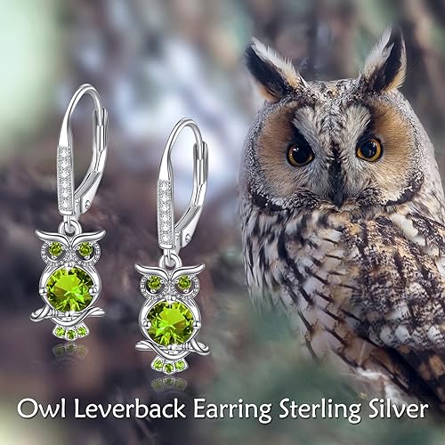 ONE PAIR:  Hoop Earrings Genuine 925 Sterling Silver OWL STUD