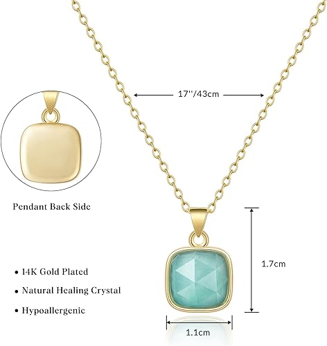 ONE: Handmade Healing Crystal Pendant Necklace, 14K Gold Plated Natural Energy Stone Amazonite-Square