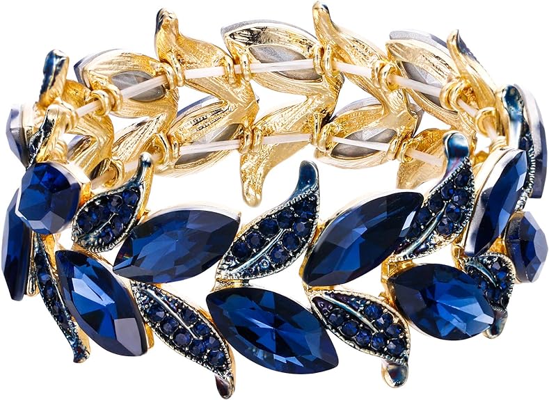 ONE: Premium Gorgeous Jewelry Elegant Crystal Marquise-Shape Leaf Stretch Bangle Bracelet