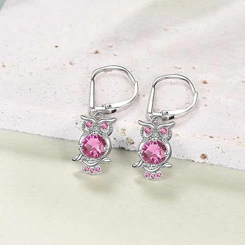 ONE PAIR:  Hoop Earrings Genuine 925 Sterling Silver OWL STUD