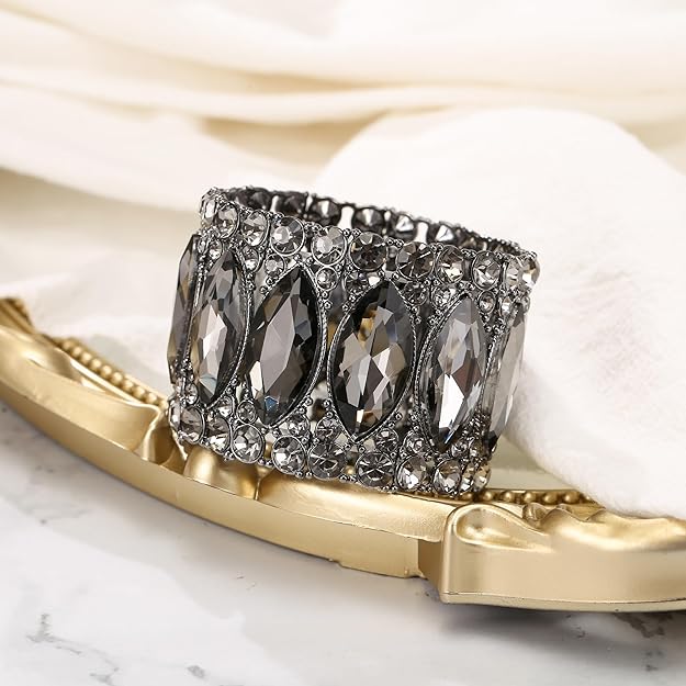 ONE: Premium Gorgeous Jewelry Elegant Crystal Double Row Rhinestones Marquise Cluster Stretch Bangle Bracelet.