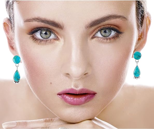 ONE :💎Color: Handmade Genuine Natural Turquoise Earrings 925 Sterling Silver (Solid)