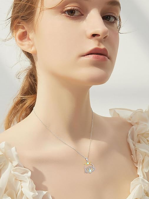 ONE :💎The Lotus Moonstone Pendant Necklace Fine Jewelry 💎