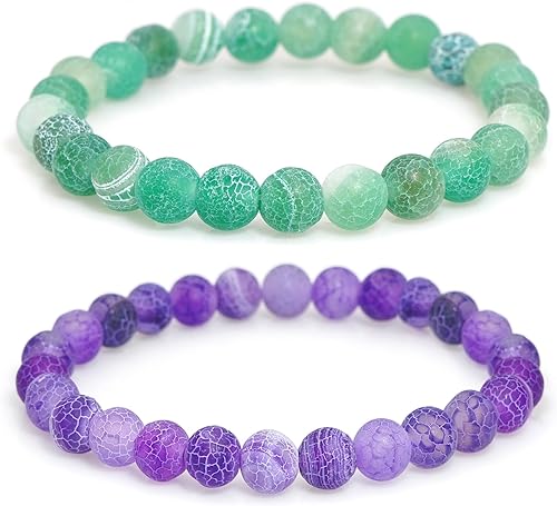 TWO: HANDMADE Natural Stones Beaded Bracelets Elastic Stretch