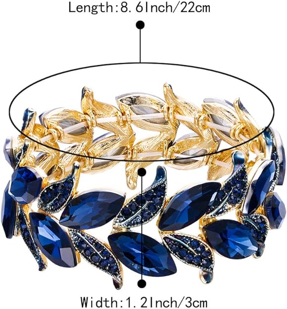 ONE: Premium Gorgeous Jewelry Elegant Crystal Marquise-Shape Leaf Stretch Bangle Bracelet