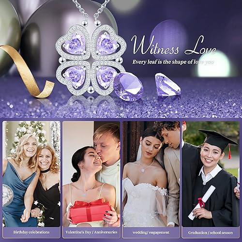 ONE: Lucky Four Leaf White Gold June Alexandrite Clover Pendant Necklaces for Women & Girls