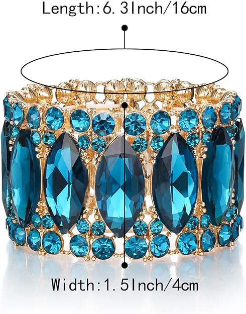 ONE: Premium Gorgeous Jewelry Elegant Crystal Double Row Rhinestones Marquise Cluster Stretch Bangle Bracelet.