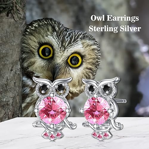 ONE PAIR:  Hoop Earrings Genuine 925 Sterling Silver OWL STUD