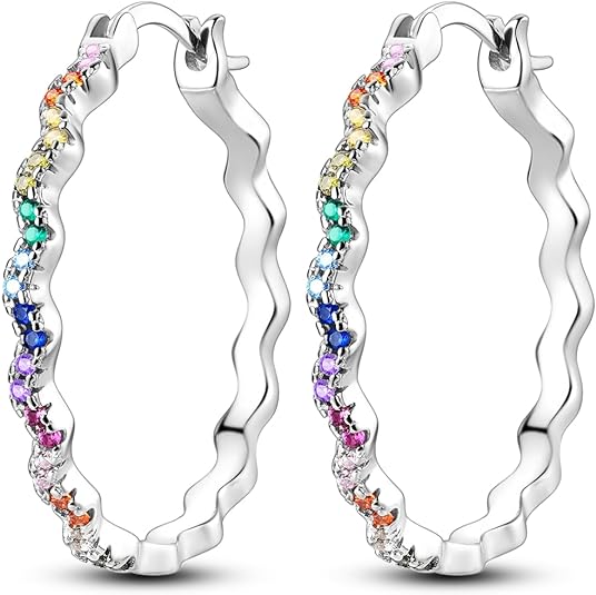 ONE: 925 Sterling Silver Post Hoop Earrings 14K Gold Plated Jewelry CZ