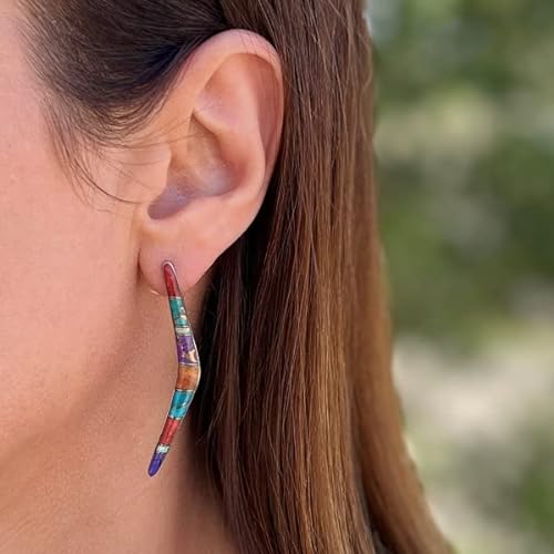 ONE :💎Color: Handmade Genuine Natural Multi Colors Turquoise Earrings 925 Sterling Silver (Solid)