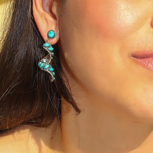 ONE PAIR: Santa Fe Turquoise authentic Native American Turquoise Swirl earrings Gemstone Southwestern Style 925 Sterling Silver