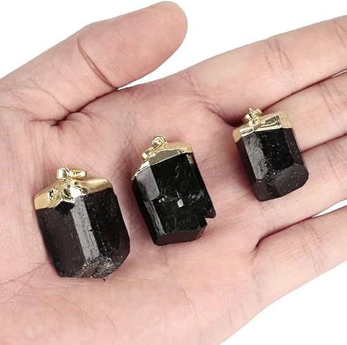 ONE: Handmade Healing Crystal Pendant Necklace, Natural Energy Stone Black Gem Tourmaline Stone