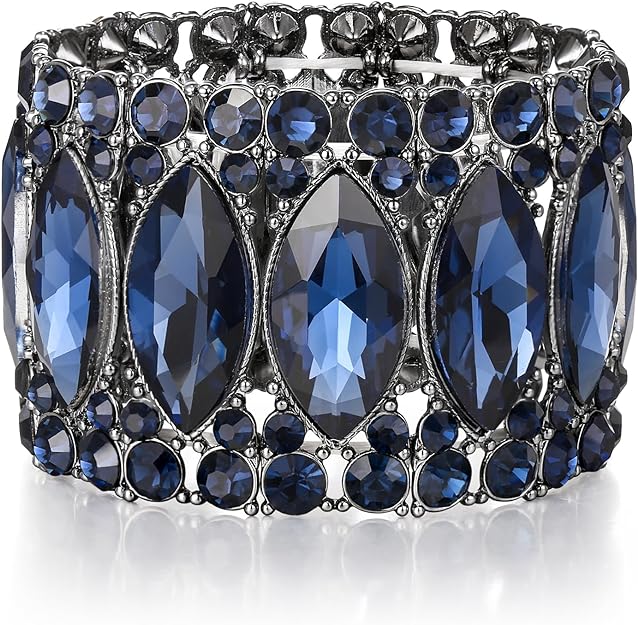 ONE: Premium Gorgeous Jewelry Elegant Crystal Double Row Rhinestones Marquise Cluster Stretch Bangle Bracelet.