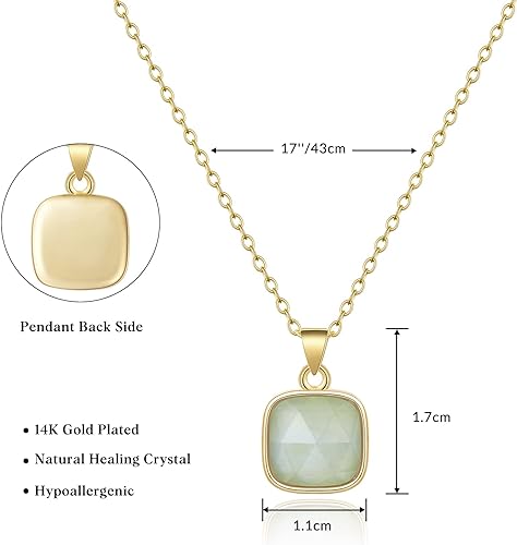 ONE: Handmade Healing Crystal Pendant Necklace, 14K Gold Plated Natural Energy Stone Aquamarine-Square