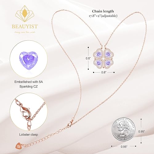 ONE: Lucky Four Leaf Rose Gold JUNE- Alexandrite Clover Pendant Necklaces for Women & Girls