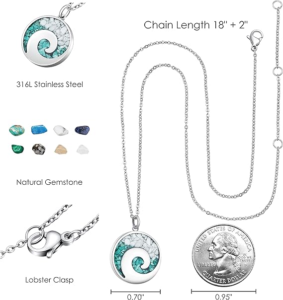 ONE: Wave Turquoise +White Howlite Stainless Steel Pendant Necklaces