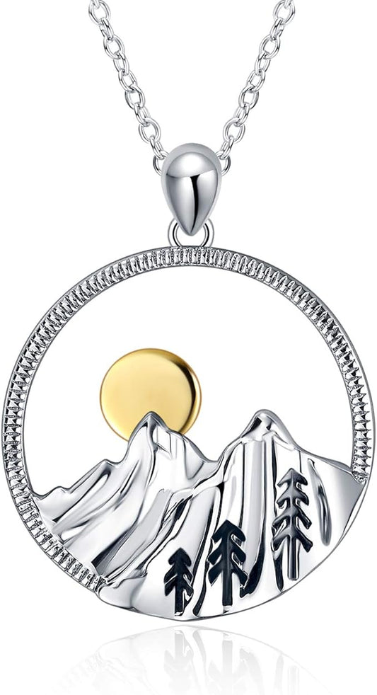 ONE: Mountain Silver-Mountain Nature Pendant Necklace Genuine Sterling Silver 925