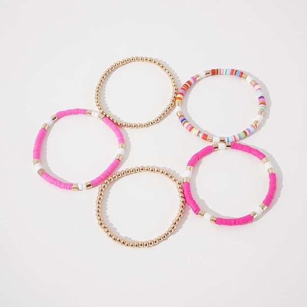 ONE: Premium Handmade New Pink Set 5pcs Bracelet's for Women