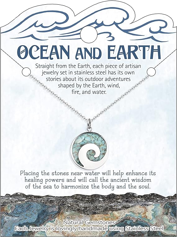 ONE: Wave Turquoise +White Howlite Stainless Steel Pendant Necklaces