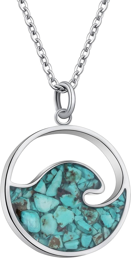 ONE: Wave Turquoise +White Howlite Stainless Steel Pendant Necklaces