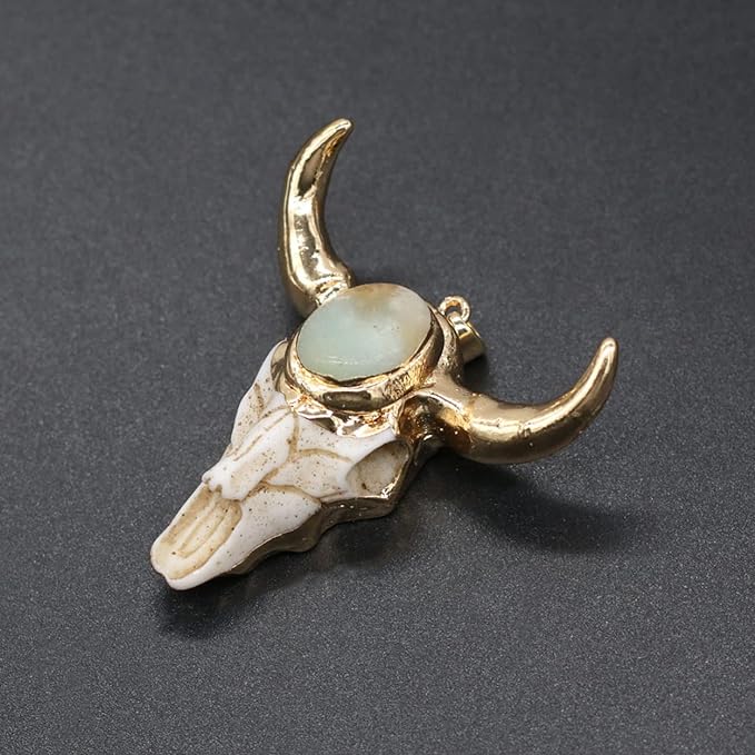 ONE:  Bull Skull Necklace Jewelry Vintage Gold Tone