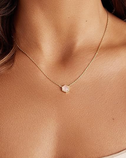 ONE: Handmade Healing Gemstone 14K Yellow Gold Plated  Pendant Necklace Rose Quartz