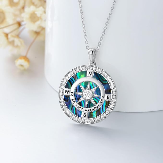 ONE: The Compass Abalone Blue  Pendant Necklace Jewelry