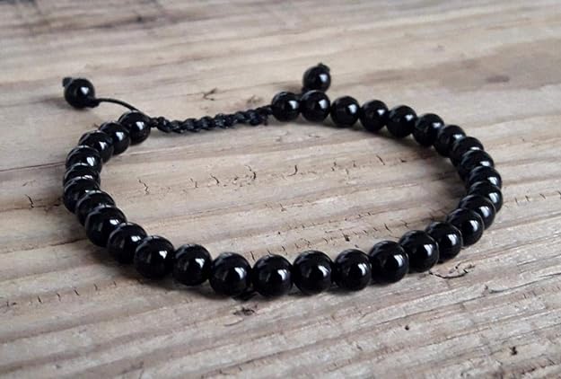 ONE: Premium Handmade Bracelet 6mm BLACK AGATE STONE BRACELET OF PROTECTION BRACELET HELPS RELEASING NEGATIVITY