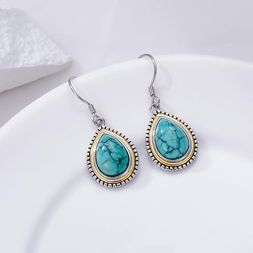 ONE PAIR: Santa Fe Turquoise authentic Native American turquoise earrings Gemstone Southwestern Style 925 Sterling Silver