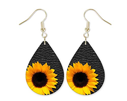 ONE PAIR:  Sunflower Earrings Dangle Teardrop