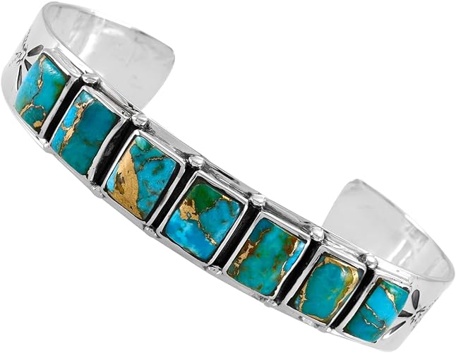 ONE :💎Color: Handmade Genuine Matrix Turquoise and 925 Sterling Silver (Solid) Genuine Cuff Bracelet