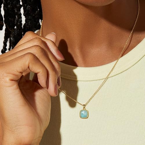ONE: Handmade Healing Crystal Pendant Necklace, 14K Gold Plated Natural Energy Stone Amazonite-Square