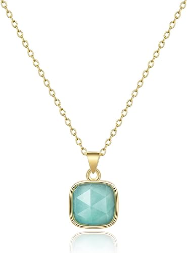 ONE: Handmade Healing Crystal Pendant Necklace, 14K Gold Plated Natural Energy Stone Amazonite-Square