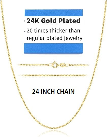 ONE:  Solid 24K Real Gold Over 925 Sterling Silver Chain Jewelry 24 INCH GOLD CHAIN