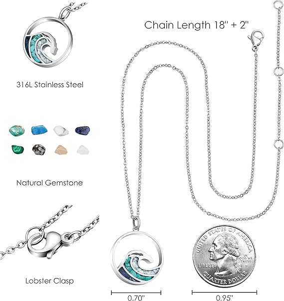 ONE: Wave Turquoise +White Howlite Stainless Steel Pendant Necklaces