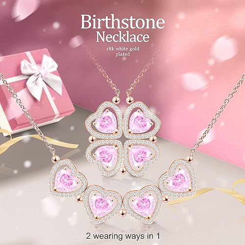 ONE: Lucky Four Leaf Rose Gold Tourmaline Pink Clover Pendant Necklaces for Women & Girls
