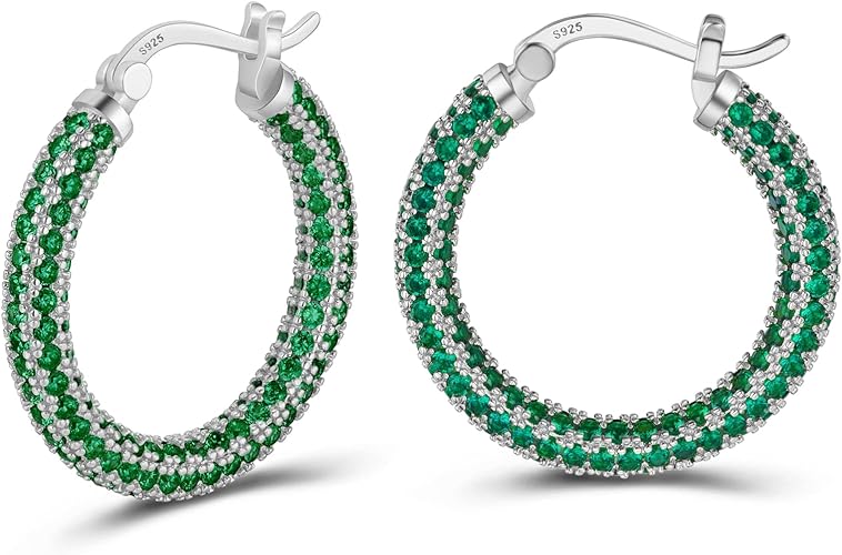ONE: 925 Sterling Silver Post Hoop Earrings 14K Gold Plated Jewelry CZ