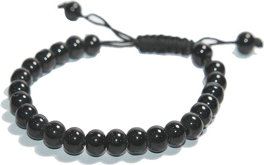 ONE: Premium Handmade Bracelet 6mm BLACK AGATE STONE BRACELET OF PROTECTION BRACELET HELPS RELEASING NEGATIVITY