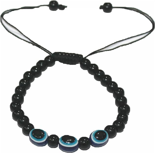 ONE: Premium Handmade Bracelet 6mm BLACK AGATE STONE EVIL EYE BRACELET OF PROTECTION BRACELET HELPS RELEASING NEGATIVITY