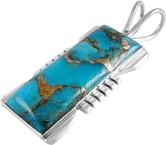 ONE :💎Sterling Silver (Solid) 925 Color: Teal/Matrix Turquoise Necklace Pendant Necklace (20" Length)