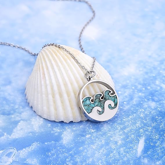 ONE: Wave Turquoise +White Howlite Stainless Steel Pendant Necklaces