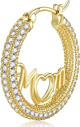 ONE: 925 Sterling Silver Post Hoop Earrings 14K Gold Plated Jewelry CZ