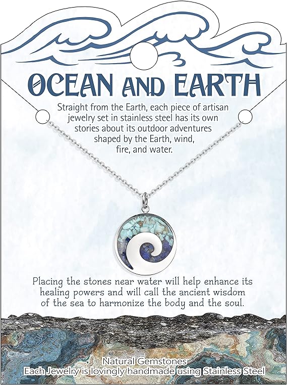 ONE: Wave Turquoise +White Howlite Stainless Steel Pendant Necklaces