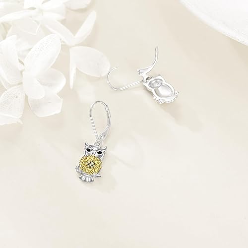 ONE PAIR:  Hoop Earrings Genuine 925 Sterling Silver OWL STUD