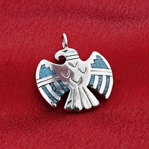 ONE: Santa Fe Bald Eagle Turquoise Gemstone Southwestern Style 925 Sterling Silver Pendant