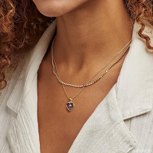 ONE: Handmade Healing Crystal Pendant Necklace, 14K Gold Plated Natural Energy Stone Amethyst-Heart