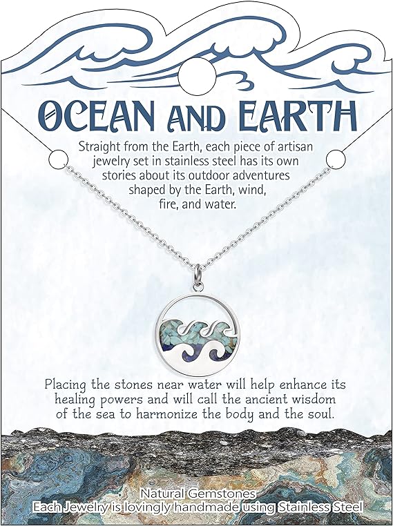 ONE: Wave Turquoise +White Howlite Stainless Steel Pendant Necklaces